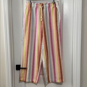 J. Crew Multicolor Striped Linen Wide Leg Pants